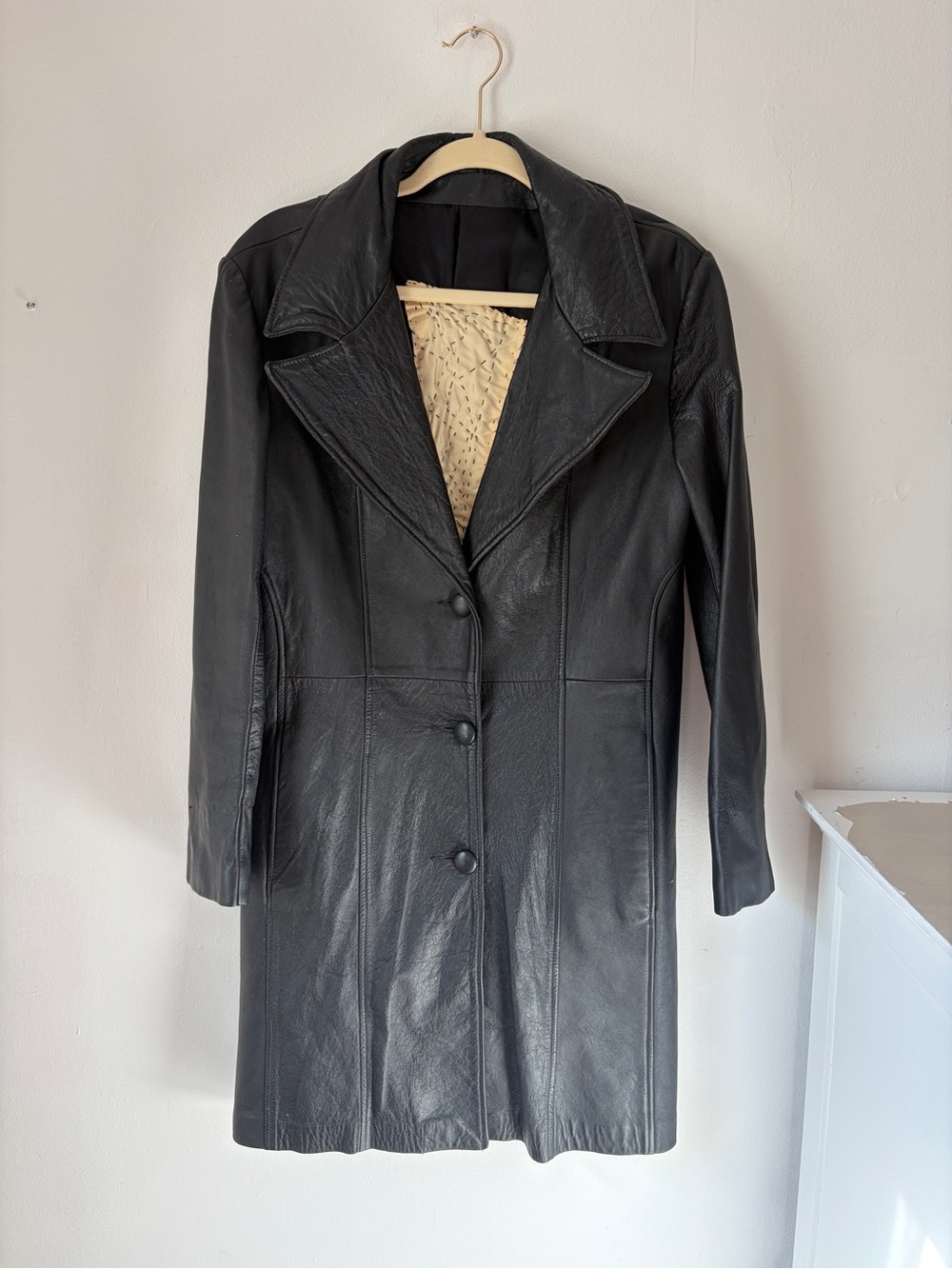 Classic Black Leather Women's Coat